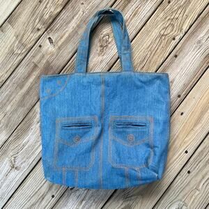 Gap Vintage Tote Bag Blue Denim Jeans Pattern One Size